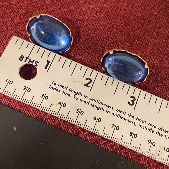 Sold EmJ Emmons vintage blue & gold clip on earrings 1" 1949-55 - Picture 10 of 15